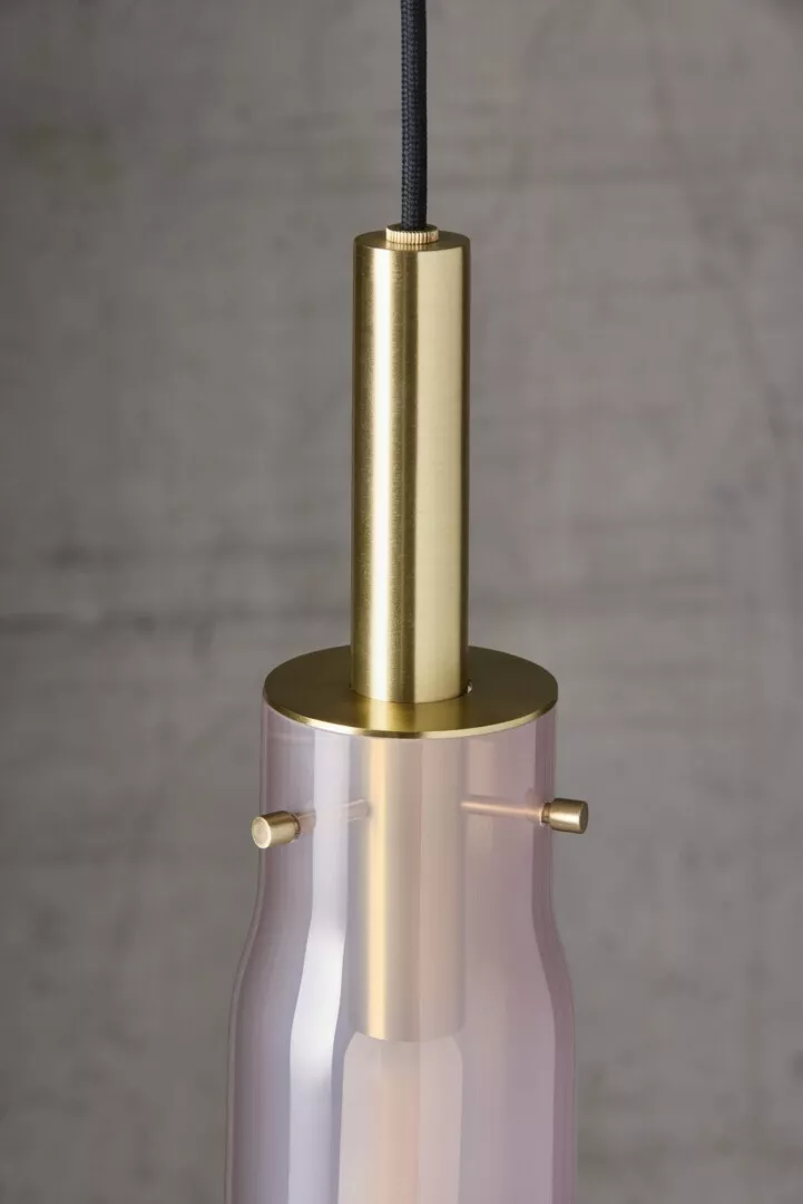Gold and pink glass modern lamp close-up.